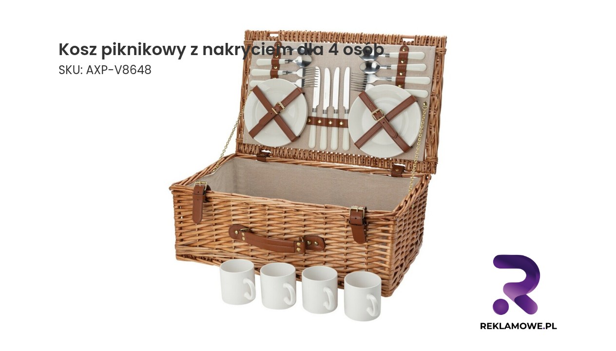 Kosz piknikowy z kompletem dla 4 osób z eleganckim nakryciem