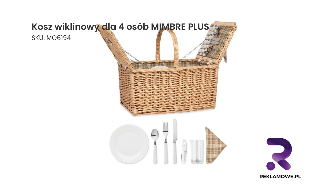 Kosz wiklinowy dla 4 osób, komplet piknikowy Mimbre Plus